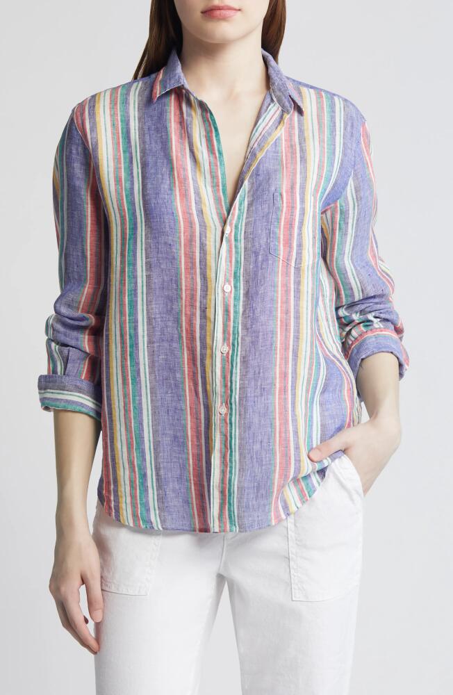 Frank & Eileen Eileen Stripe Relaxed Linen Button-Up Shirt in Purple Multi Color Stripe Cover