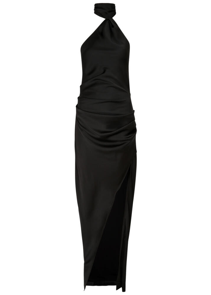 Misha Emma Halterneck Satin Maxi Dress - Black Cover