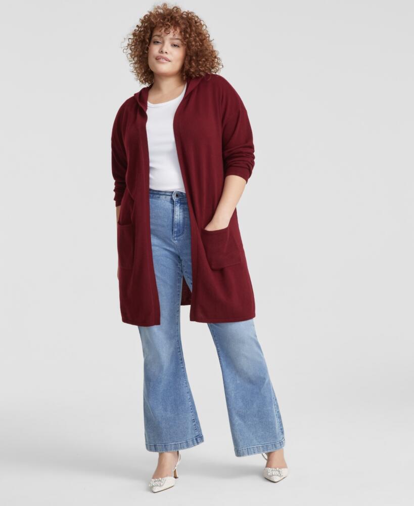 Charter Club Plus Size Hooded 100% Cashmere Cardigan, Created for Macy's - Crantini Cover