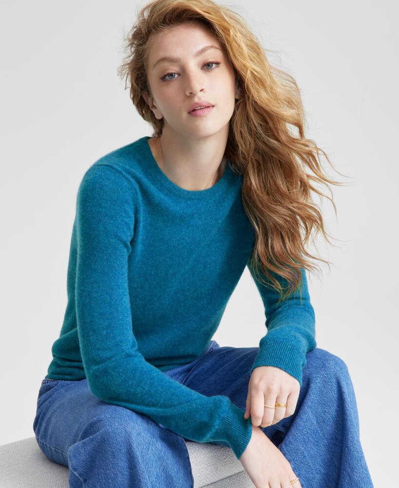 Charter Club 100% Cashmere Women's Long-Sleeve Crewneck Sweater, Regular & Petites, Created for Macy's - Blue Opal Heather Cover