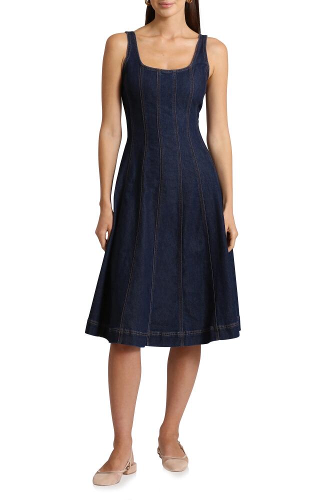 Avec Les Filles Topstitch Sleeveless Denim Midi Dress in Royal Rinse Cover