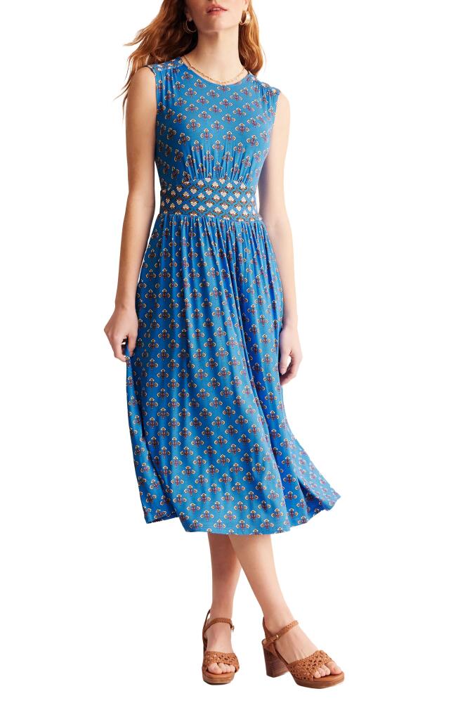 Boden Waist Detail Sleeveless Dress in Indigo Bunting Passion Stem Cover