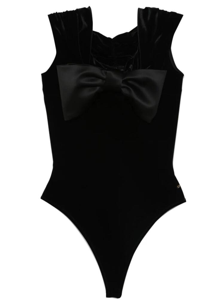 NISSA bow-detail velvet bodysuit - Black Cover