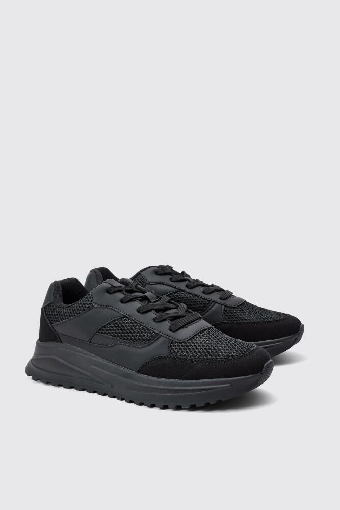 boohoo Mens Tech Mesh Runner Trainer - Black Cover