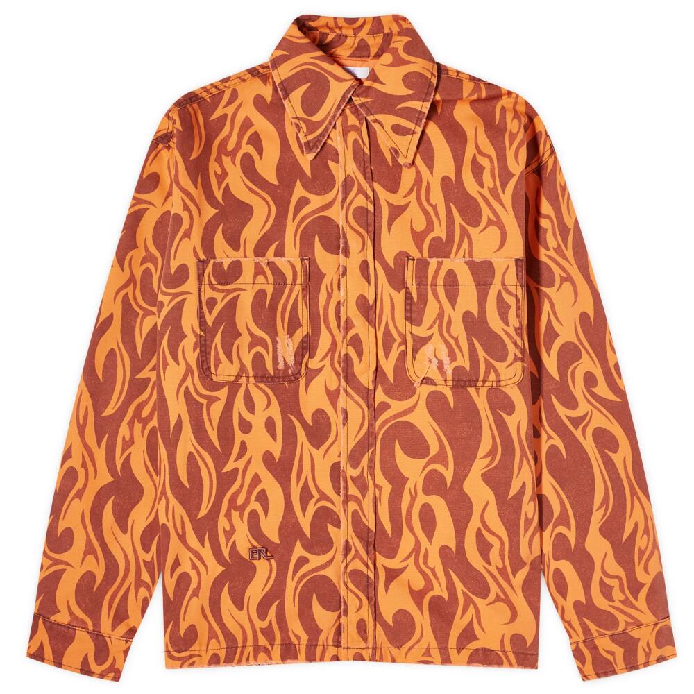 ERL Men's Flame Canvas Overshirt in Orange Cover