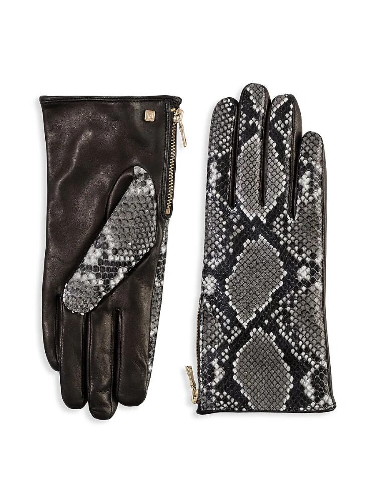 Bruno Magli Women's Snakeskin Print Leather Gloves - Black Cover