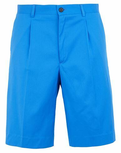 8 By Yoox Cotton Pleated Wide Shorts Man Shorts & Bermuda Shorts Azure Cotton, Elastane Cover