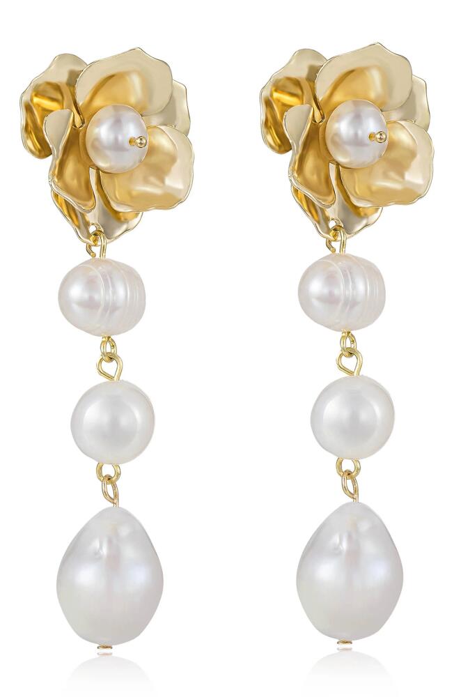 Ettika Cultured Freshwater Pearl Drop Floral Earrings in Gold Cover