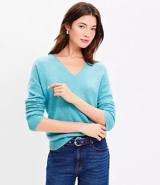 Loft Petite Relaxed V-Neck Cashmere Sweater Cover