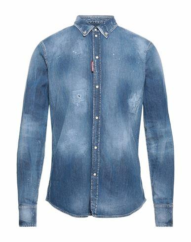 Dsquared2 Man Denim shirt Blue Cotton, Elastane, Bovine leather Cover