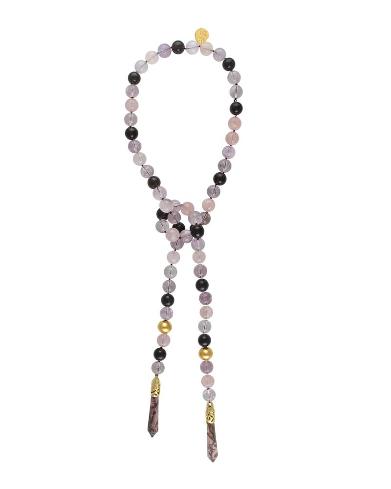 Devon Leigh Quartz and Rhodonite Lariat Necklace Cover