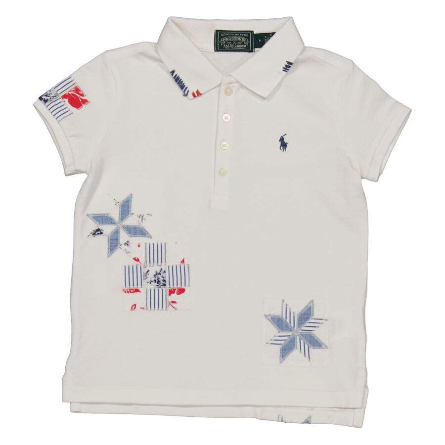 Polo Ralph Lauren Girls Deckwash White Patchwork Stretch Mesh Polo Shirt Cover