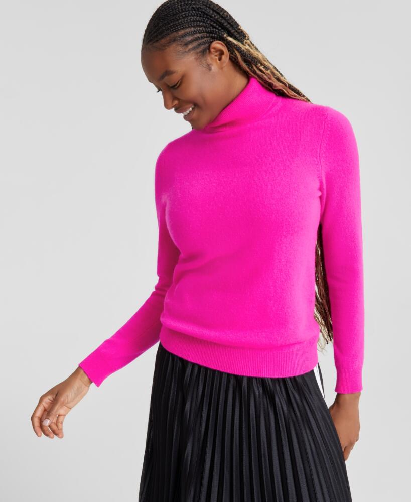 Charter Club 100% Cashmere Women's Turtleneck Sweater, Regular & Petites, Created for Macy's - Fierce Pink Cover