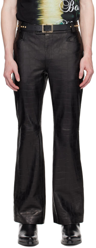 Ernest W. Baker Black Croc-Embossed Leather Pants Cover