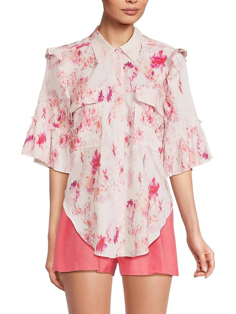 Misa Los Angeles Women's Ana Floral Blouse - Pink White Cover