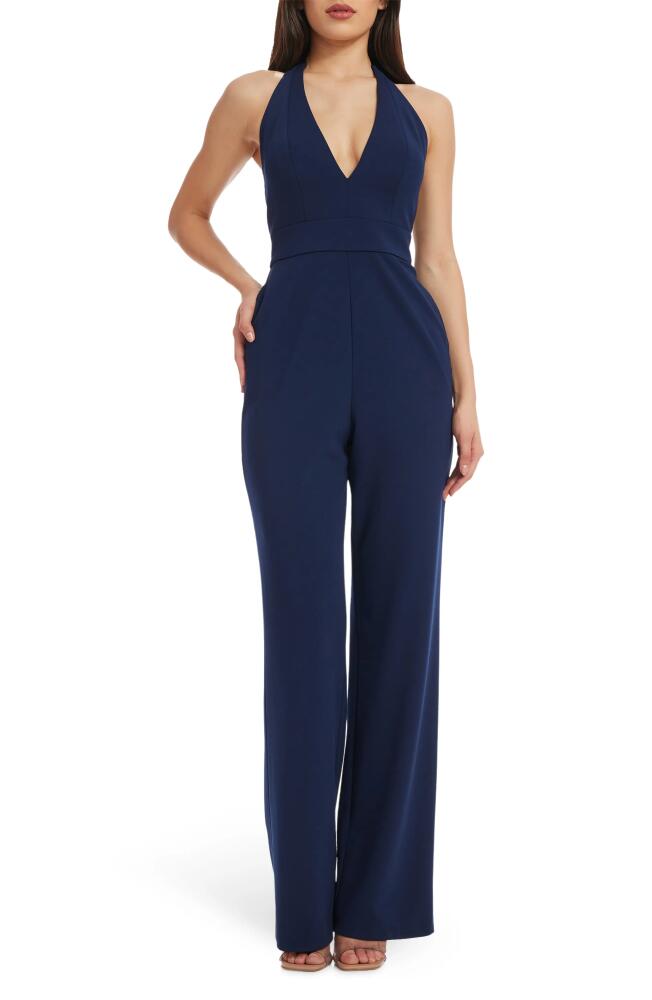 Dress the Population Miller Halter Jumpsuit in Navy Cover