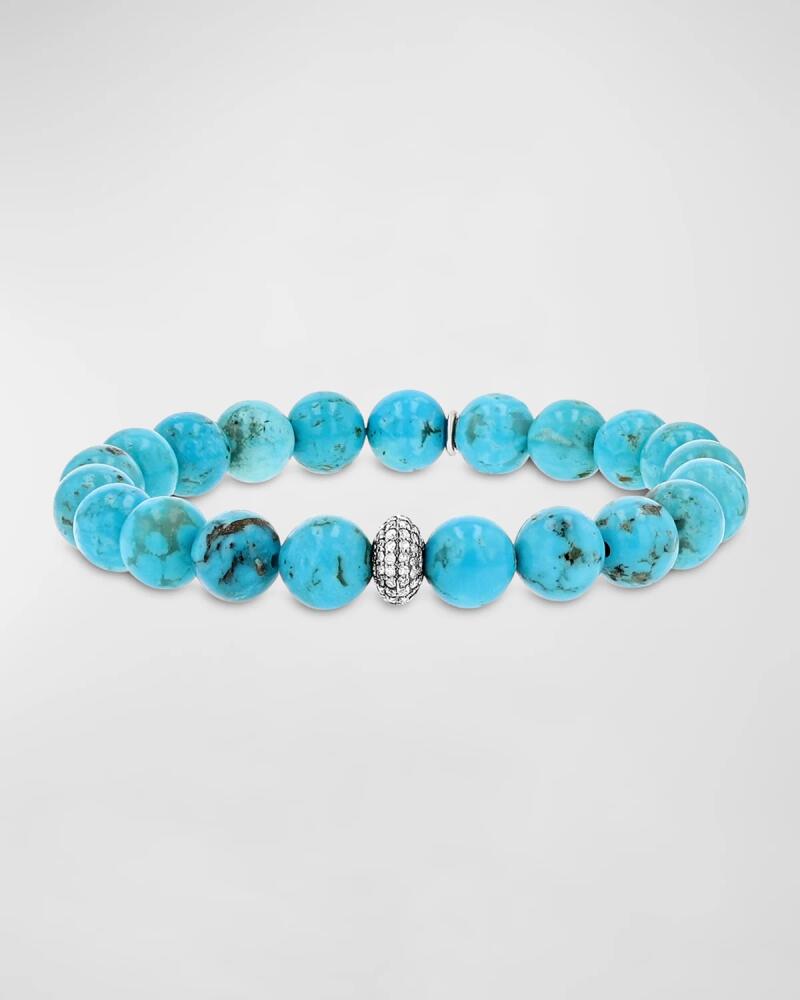 Sheryl Lowe Turquoise 8mm Bead Bracelet with Pave Diamond Donut Cover