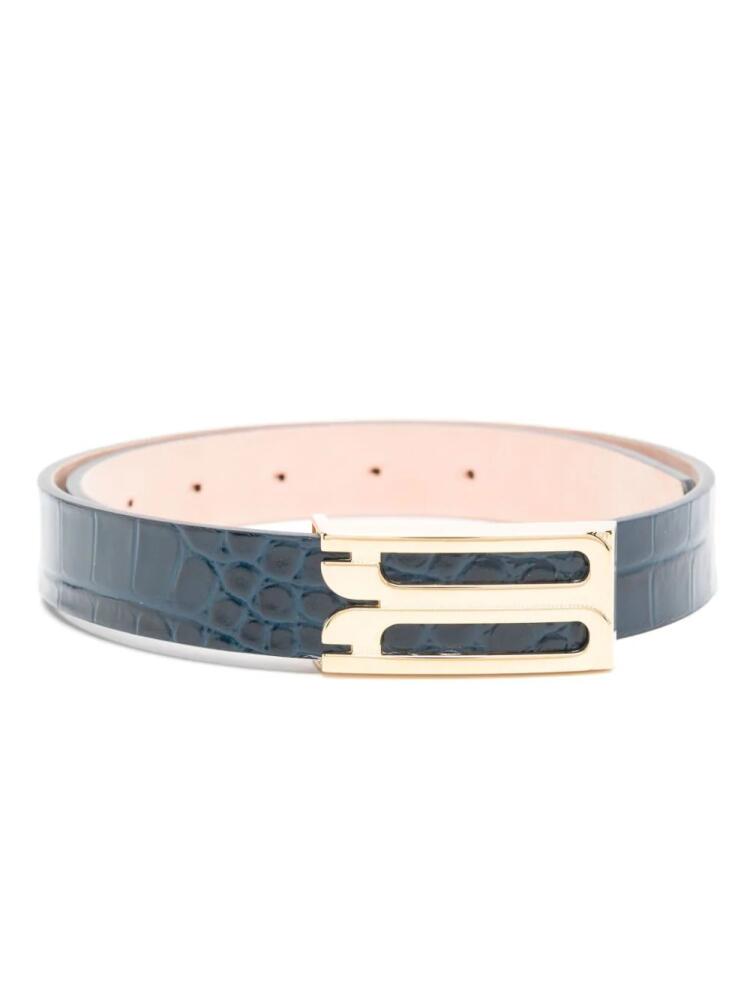 Victoria Beckham Frame crocodile-embossed leather belt - Blue Cover