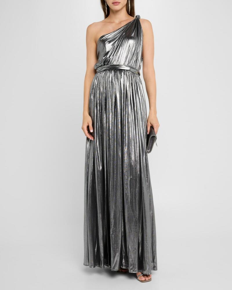 Bronx and Banco Goddess Metallic One-Shoulder Gown Cover