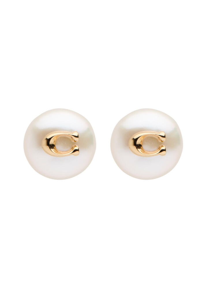 Coach Logo Faux Pearl Stud Earrings Cover