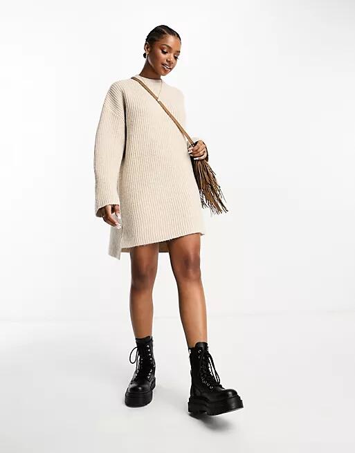 The Frolic soft oversized high neck sweater dress in cream-White Cover