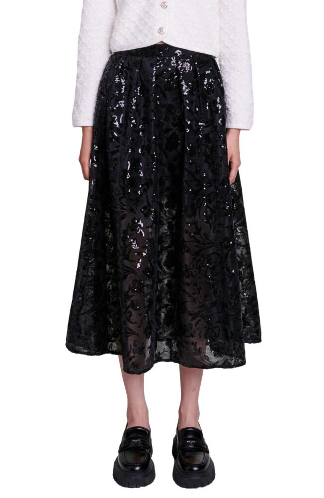 maje Jupon Sequin Mesh Midi Skirt in Black Cover