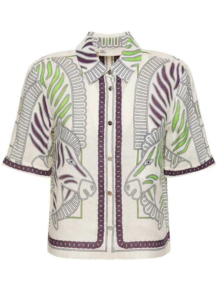 TORY BURCH Printed Linen Camp Shirt Cover