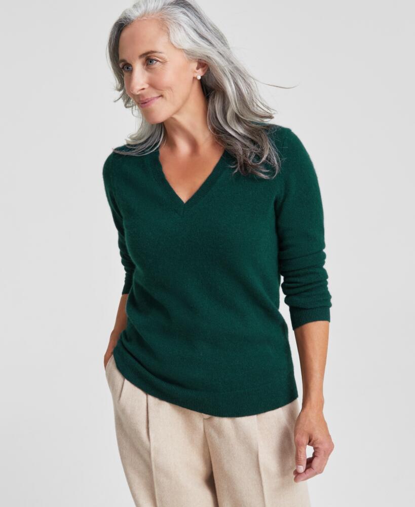 Charter Club 100% Cashmere Women's V-Neck Long-Sleeve Sweater, Regular & Petites, Created for Macy's - Deep Pine Cover