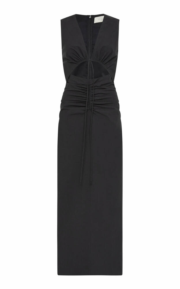 St. Agni - Gathered Cutout Cotton Maxi Dress - Black Cover