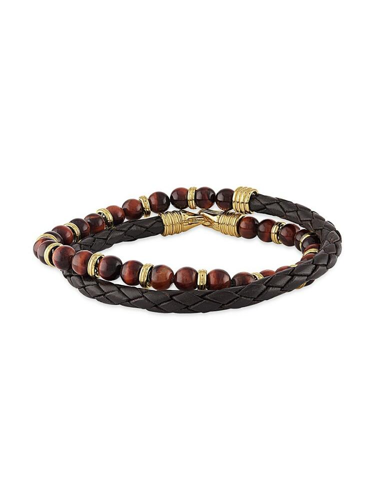 Esquire Men's Goldplated Sterling Silver, Leather & Tiger Eye Wrap Bracelet Cover