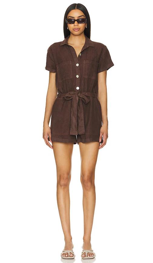 Bella Dahl Rolled Hem Utility Romper in Chocolate Cover