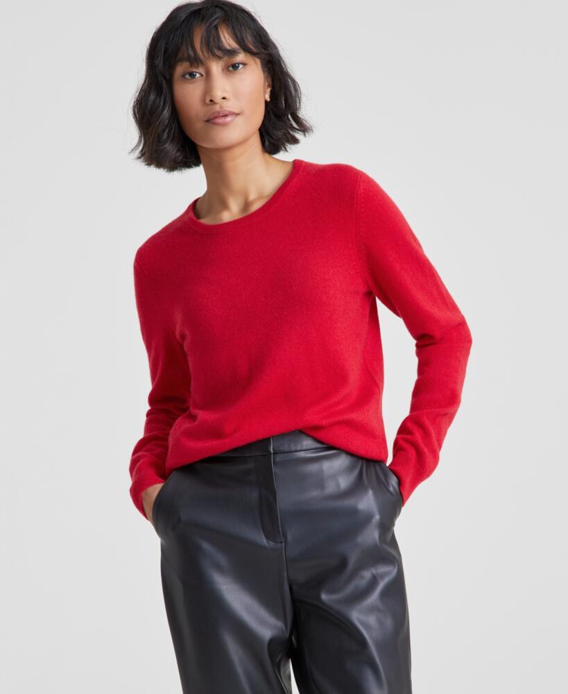 Charter Club 100% Cashmere Women's Long-Sleeve Crewneck Sweater, Regular & Petites, Created for Macy's - Red Polish Cover