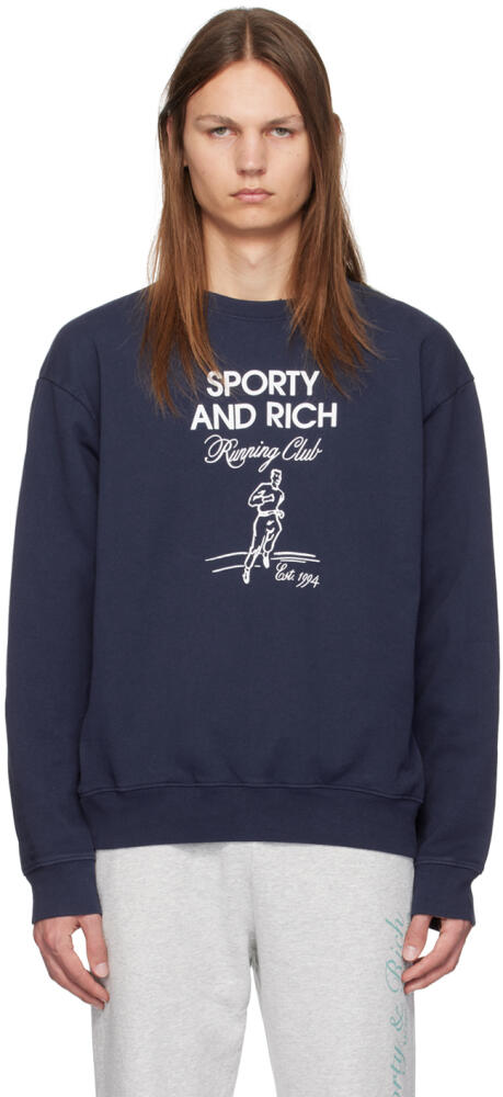 Sporty & Rich Navy Running Man Sweatshirt Cover