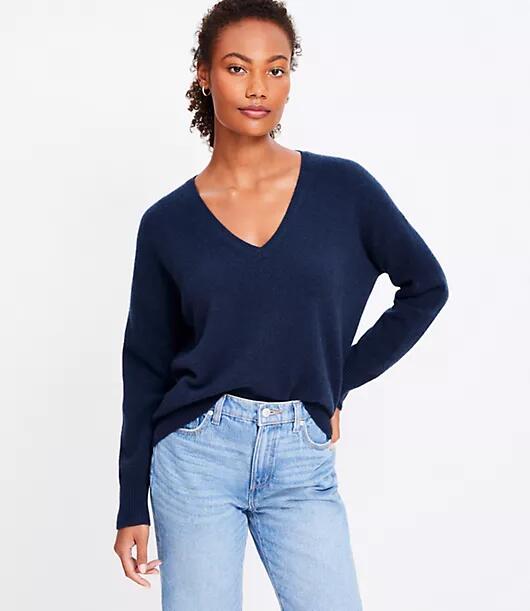 Loft Relaxed V-Neck Cashmere Sweater Cover