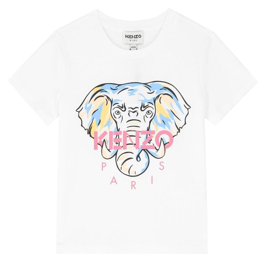 Kenzo Girls Off White Cotton Elephant T-Shirt Cover