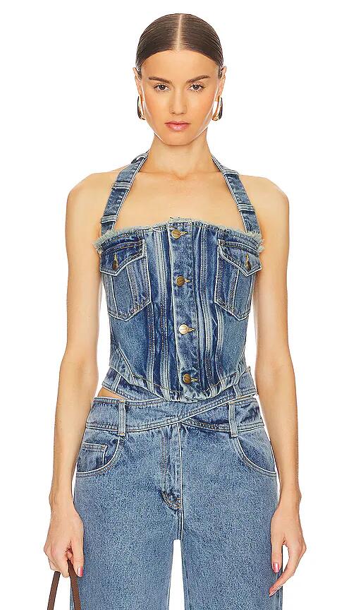 Monse Halter Denim Bustier in Blue Cover