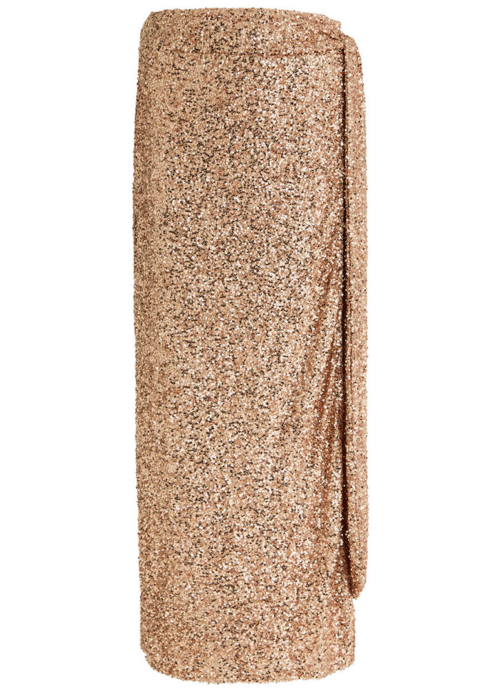 Never Fully Dressed Jaspre Sequin-embellished Midi Wrap Skirt - Gold Cover