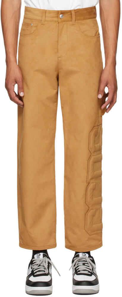 GCDS Tan Faux-Suede Logo Trousers Cover