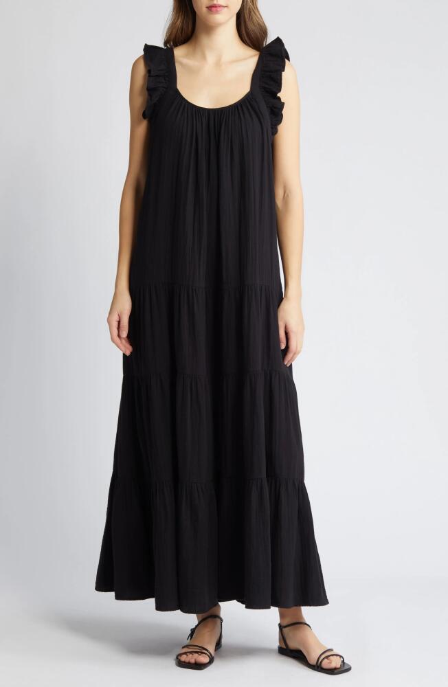 caslon(r) Ruffle Tiered Cotton Maxi Dress in Black Cover