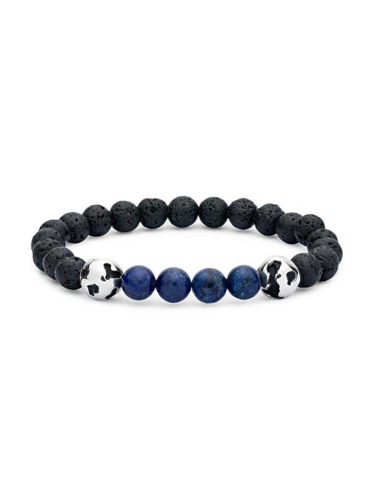 Eli Pebble Men's Sterling Silver, Lava & Lapis Beaded Bracelet - Blue Cover