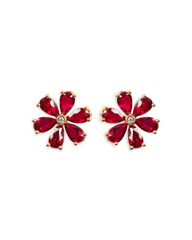 Zydo 18K Rose Gold Luminal Ruby & Diamond Floral Stud Earrings Cover