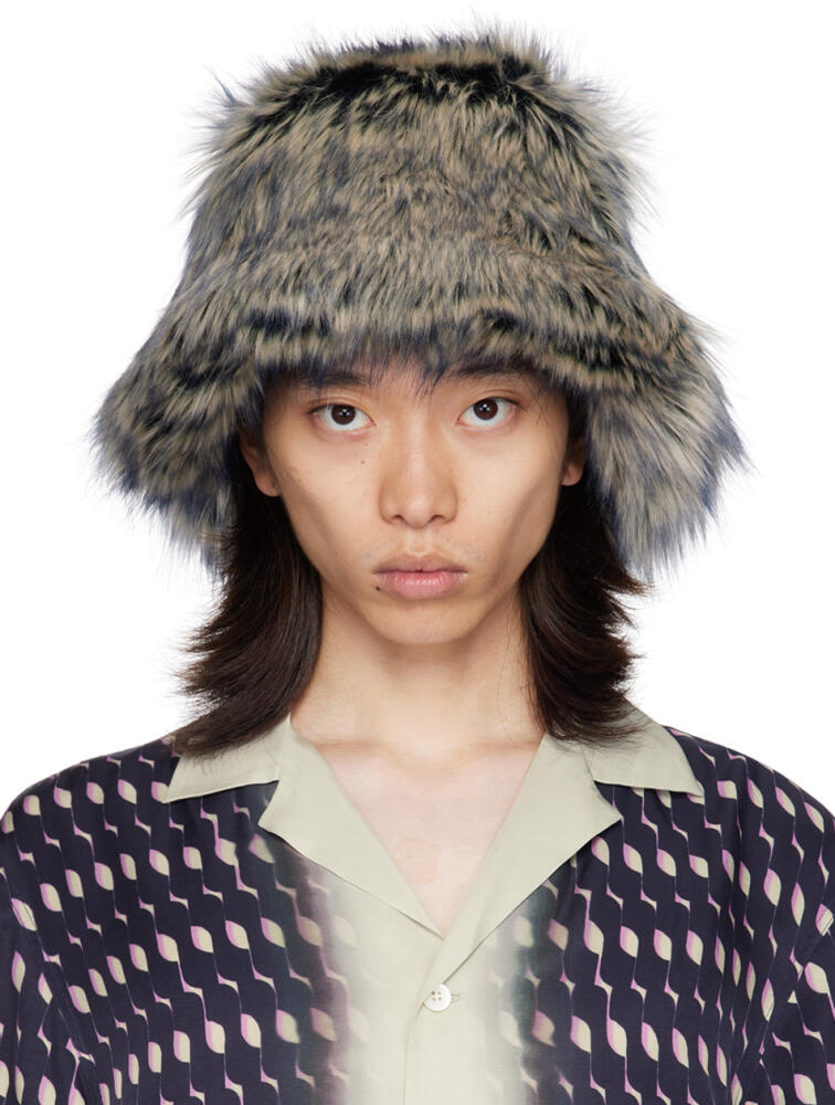 Dries Van Noten Navy & Off-White Faux Fur Bucket Hat Cover