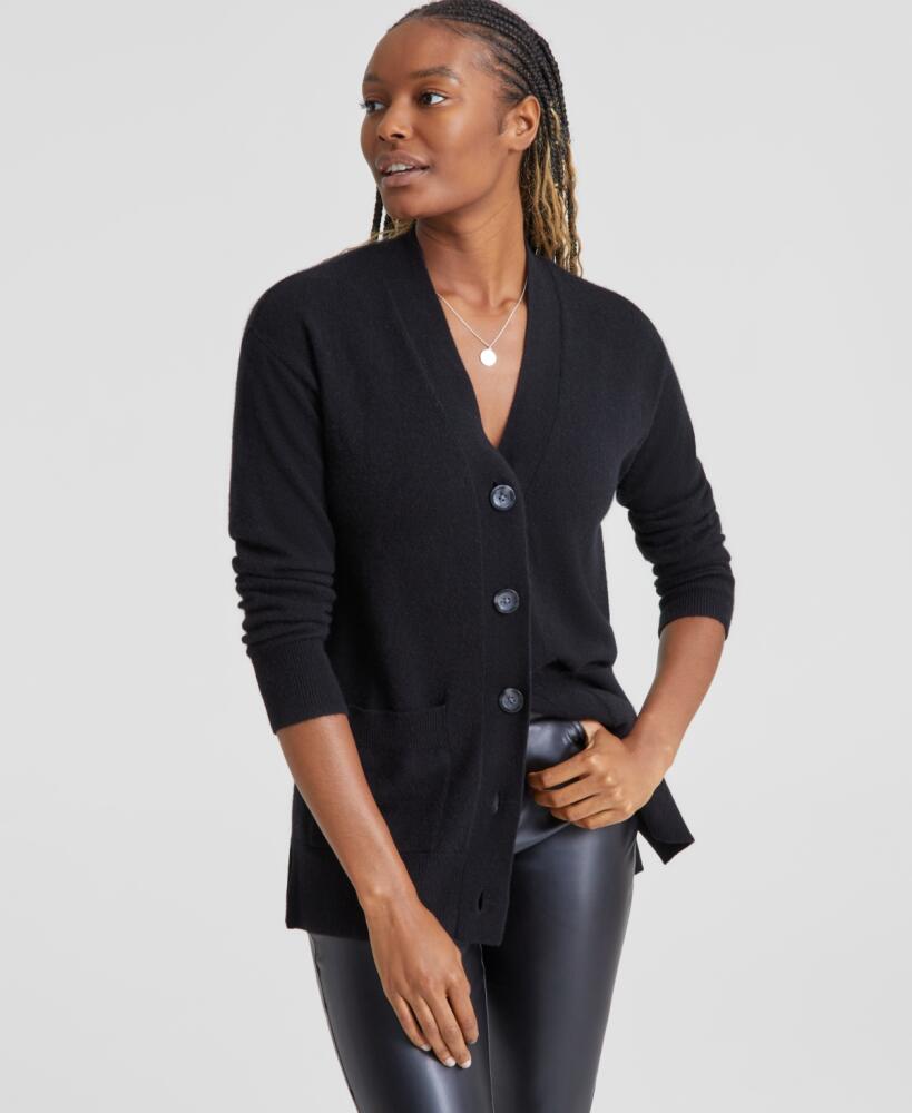 Charter Club Women's Button-Front 100% Cashmere Cardigan, Created for Macy's - Classic Black Cover