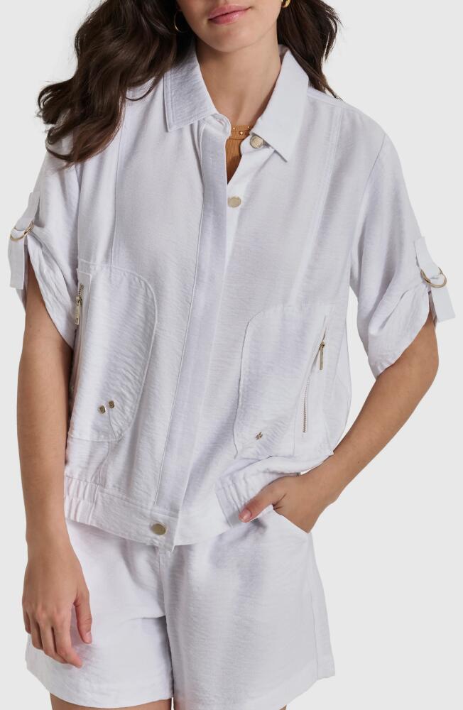 DKNY Roll Tab Front Button Jacket in White Cover