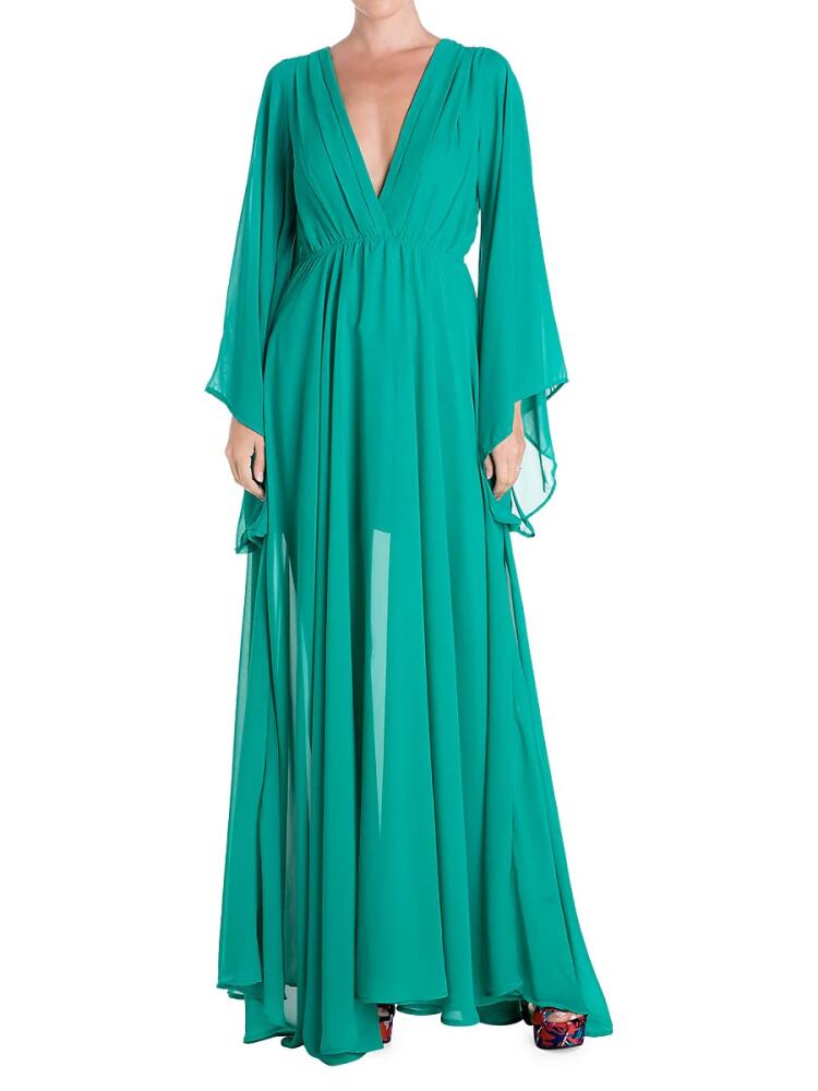 MEGHAN LA Women's Sunset Surplice Chiffon Maxi Dress - Emerald Cover