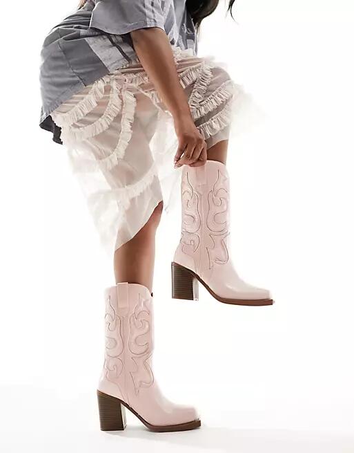 Public Desire Texas western mid ankle boot with snake print in pink Cover