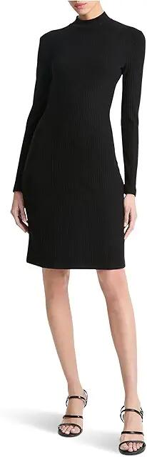 Vince Ribbed Long Sleeve Short Dress (Black) Women's Dress Cover