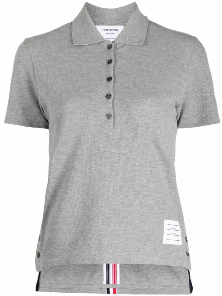 Thom Browne logo-patch short-sleeve polo shirt - Grey Cover