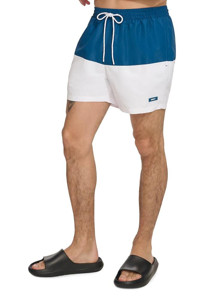 DKNY Men's Colorblock Drawstring Swim Shorts - Poseidon Cover