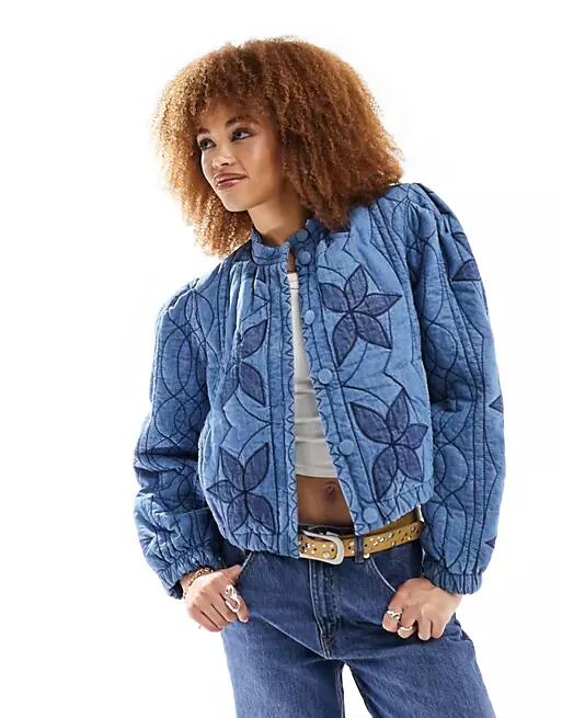 Free People quinn quilted patch insert denim jacket in blue Cover